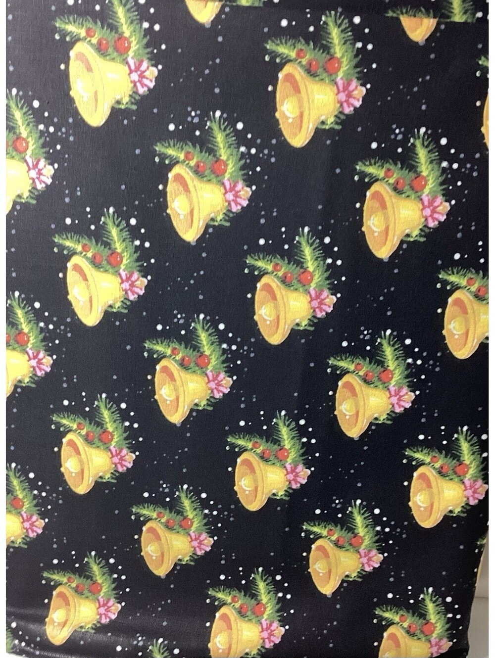 3 yds Christmas Fabrics by MDG Christmas Bells on a black background